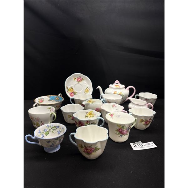 Lot of 16 Shelly Bone China Dinnerware Pieces No Chips or Cracks, Creamers, Teacups, Teapot, etc