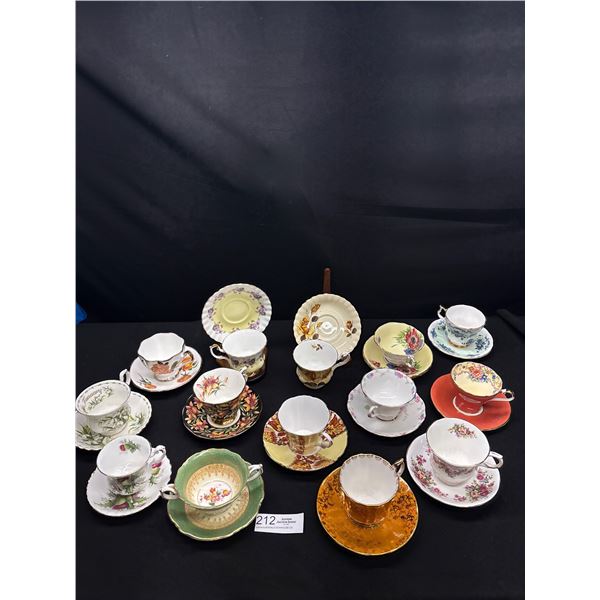 Lot of 12 Vintage Bone China Teacups and Saucers No Chips or Cracks, Windsor, Royal Albert, Queen An