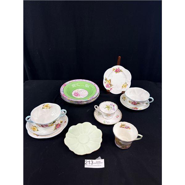 Assorted Lot of Bone China Shelley Bowls As Well As 2 Teacups and Saucer Sets + One Set of Side Plat