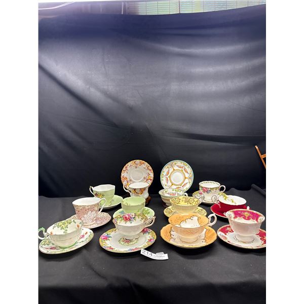 Lot of 12 Vintage Bone China Teacups and Saucers No Chips or Cracks, Paragon, Aynsley and Royal Albe