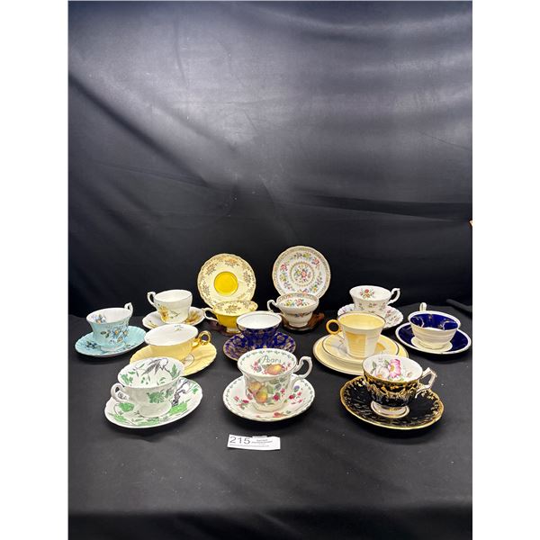 Lot of 12 Vintage Bone China Teacups and Saucers No Chips or Cracks, Aynsley, Shelley, Royal Albert 