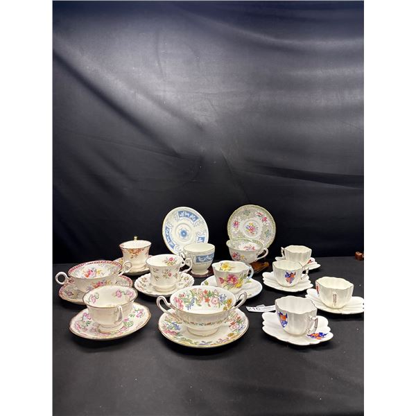 Lot of 12 Vintage Bone China Teacups and Saucers No Chips or Cracks, The Foley China, Royal Albert, 