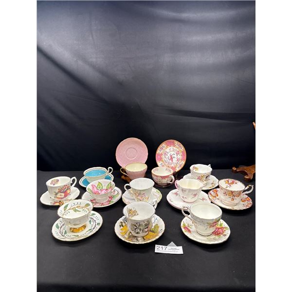Lot of 12 Vintage Bone China Teacups and Saucers No Chips or Cracks - Royal Albert, Shelley, Royal S