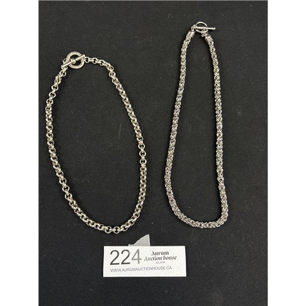 2 Vintage Silver Tone Chokers Necklaces Pocket Watch Chains