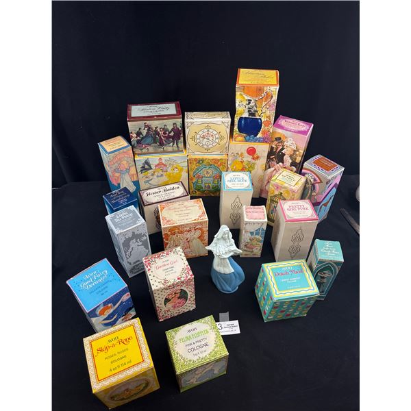 Large Lot of Collectibe Vintage Avon Perfume and Colone Bottles in Box