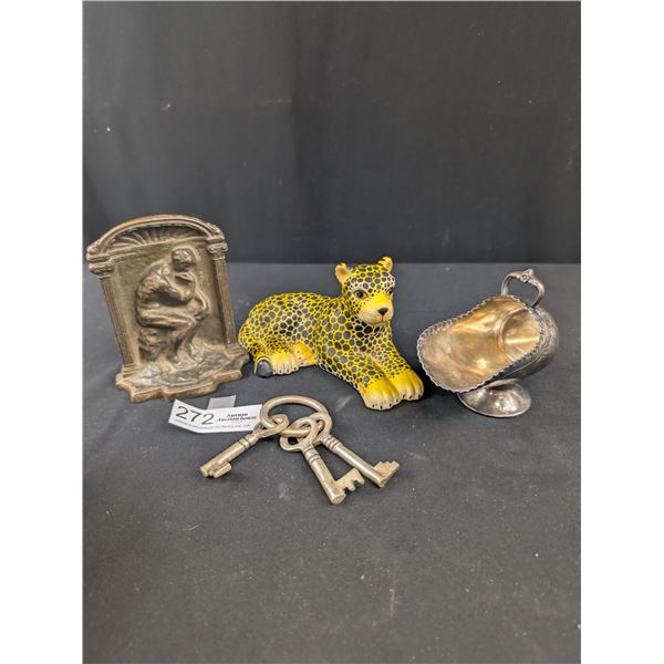 Vintage Home Décor Lot Cast Book End Decorative Keys Etc