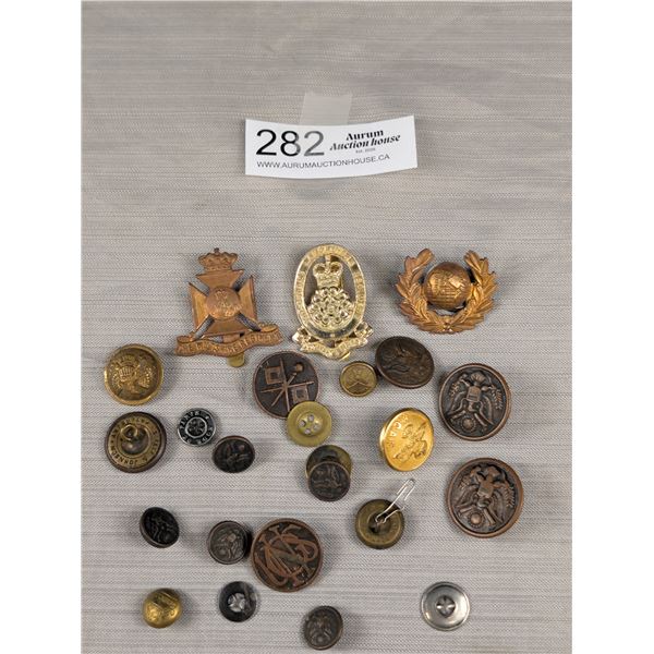 A Nice Lot of Vintage Military Uniform Buttons and Cap Badges