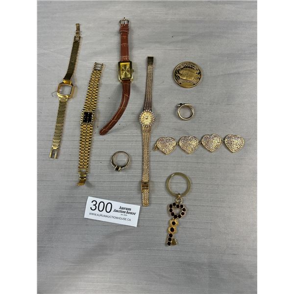 A Lot of Good Quality Gold Plated Jewelry Watches.Rings Coin Etc