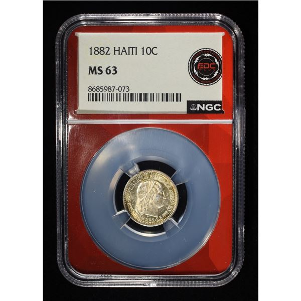 1882 HAITI SILVER 10C NGC MS-63