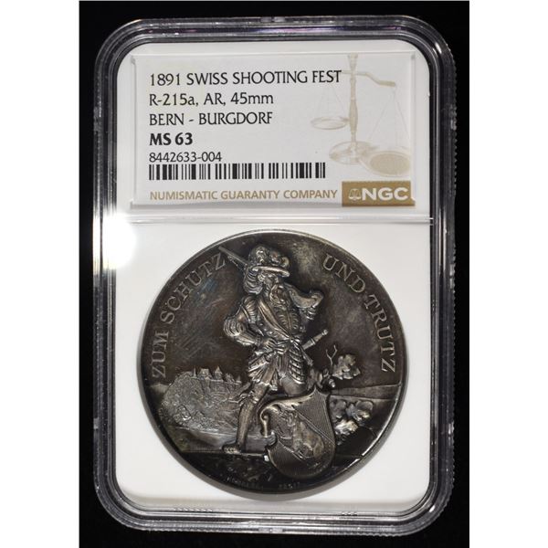 1891 SWISS SHOOTING FEST SILVER BERN NGC MS-63