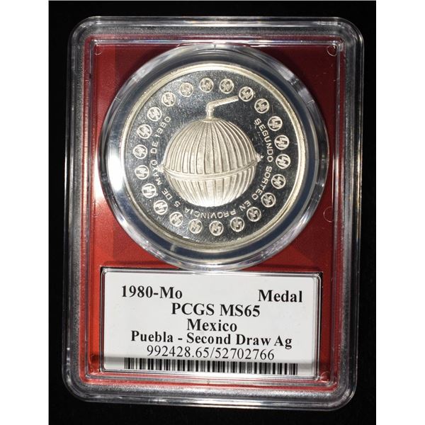1980-MO MEXICO SILVER PUEBLA 2ND DRAW PCGS MS-65
