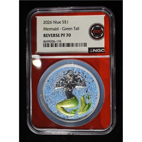 2026 NIUE 1OZ SILVER MERMAID GREEN NGC REV PF-70