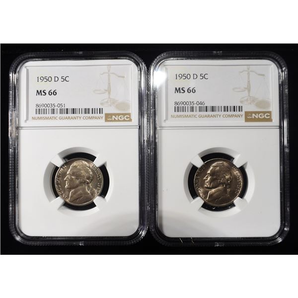 (2) 1950-D JEFFERSON NICKELS NGC MS 66