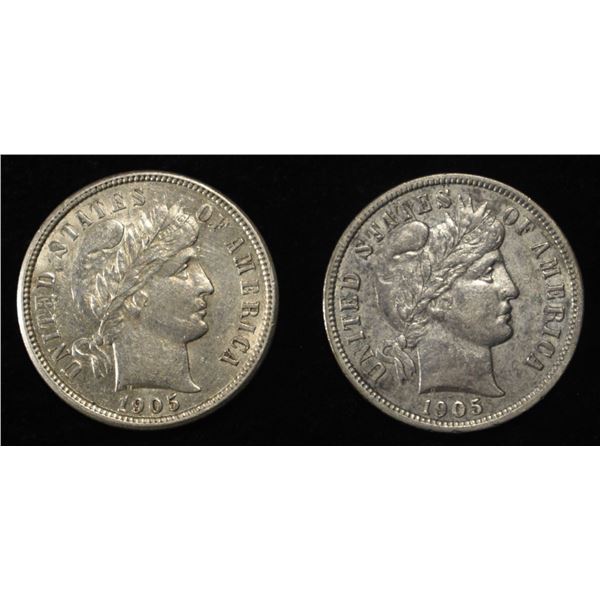 (2) 1905 BARBER DIMES XF/AU