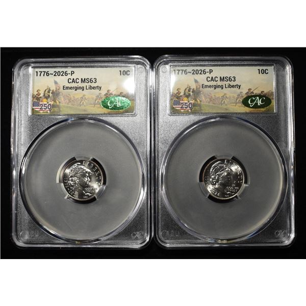 (2) 1776-2026P EMERGING LIBERTY DIMES CAC MS-63