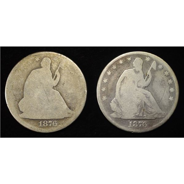 (2) 1876 SEATED LIBERTY HALF DOLLARS G/VG