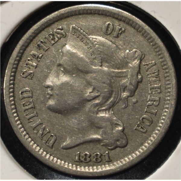 1881 3-CENT NICKEL XF