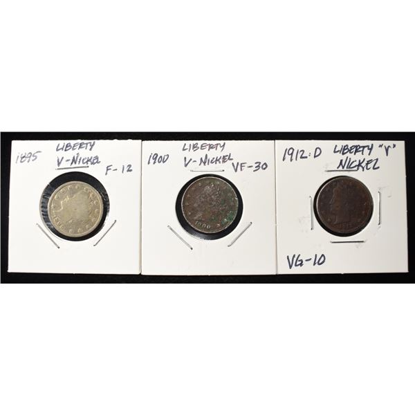 1895, 1900 & 1912-D 'V' NICKELS