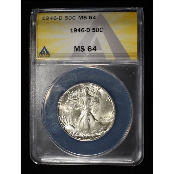 1946-D WALKING LIBERTY HALF DOLLAR ANACS MS-64