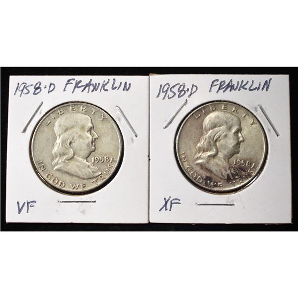 (2) 1958-D FRANKLIN HALF DOLLARS