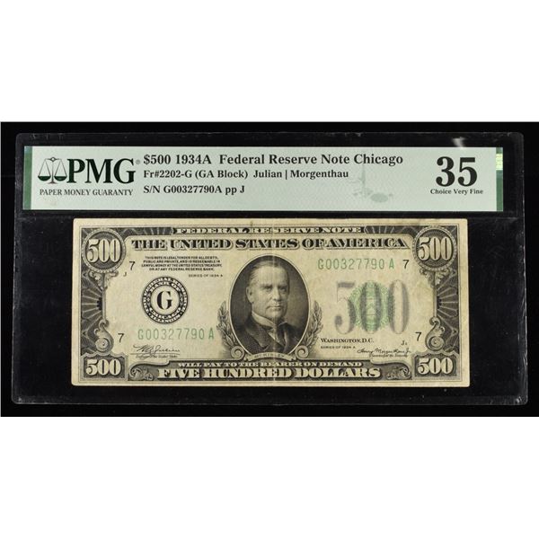 1934A $500 FEDERAL RESERVE NOTE CHICAGO PMG VF-35