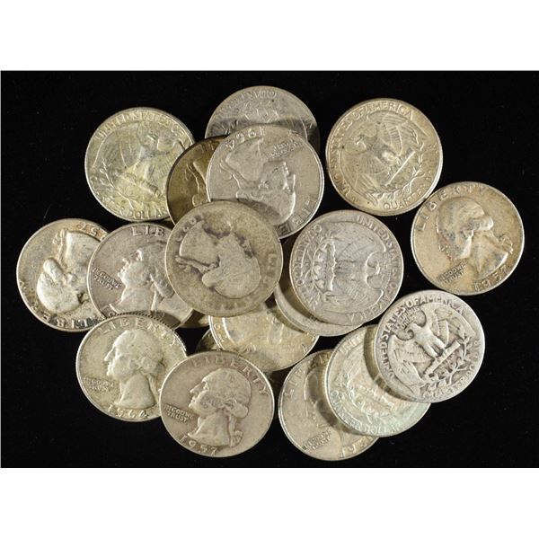 (20) 90% SILVER WASHINGTON QUARTERS