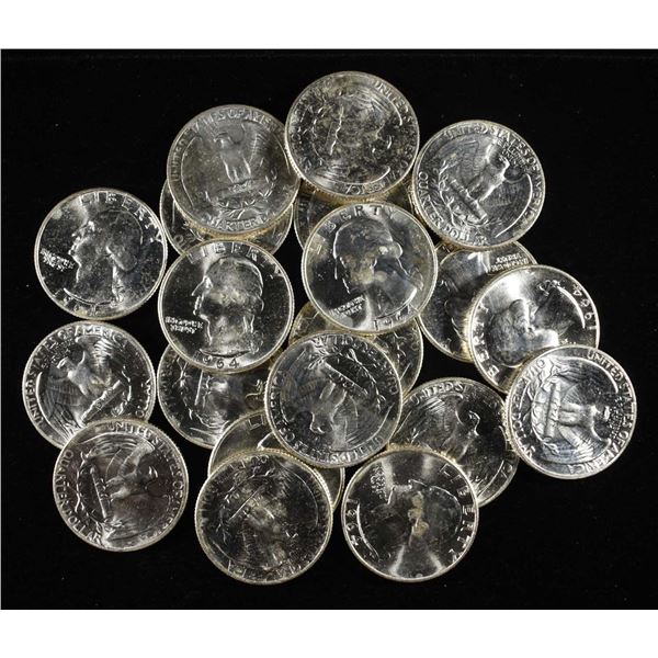 (20) 90% SILVER 1964 WASHINGTON QUARTERS BU