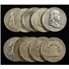 Image 1 : (10) 90% SILVER FRANKLIN HALF DOLLARS