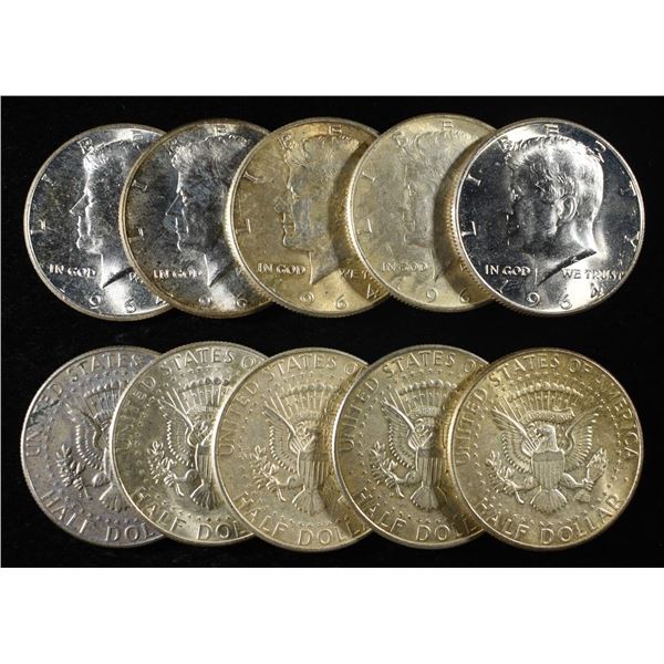(10) KENNEDY HALF DOLLARS 90% SILVER