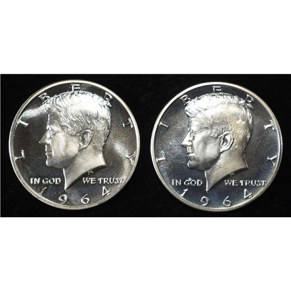 (2) 90% SILVER 1964 KENNEDY HALF DOLLARS PROOF BU