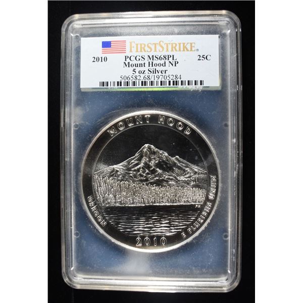 2010 MOUNT HOOD NP PCGS MS68PL 5 OZ SILVER