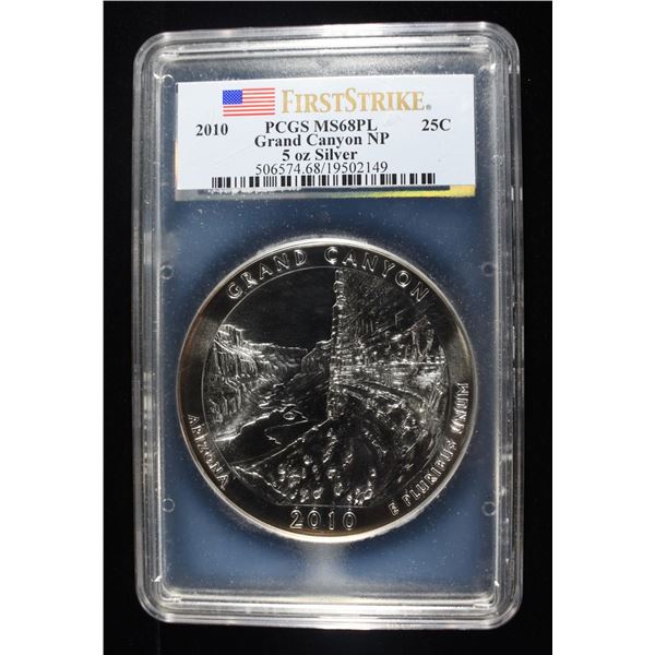 2010 GRAND CANYON NP PCGS MS68PL 5 OZ SILVER
