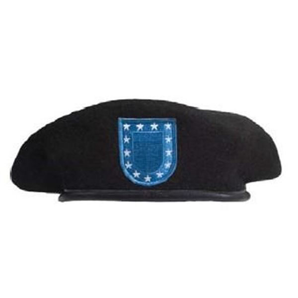 6X Deluxe Canadian Style Beret Black With Stitched Flash Badge Size 7 1/4