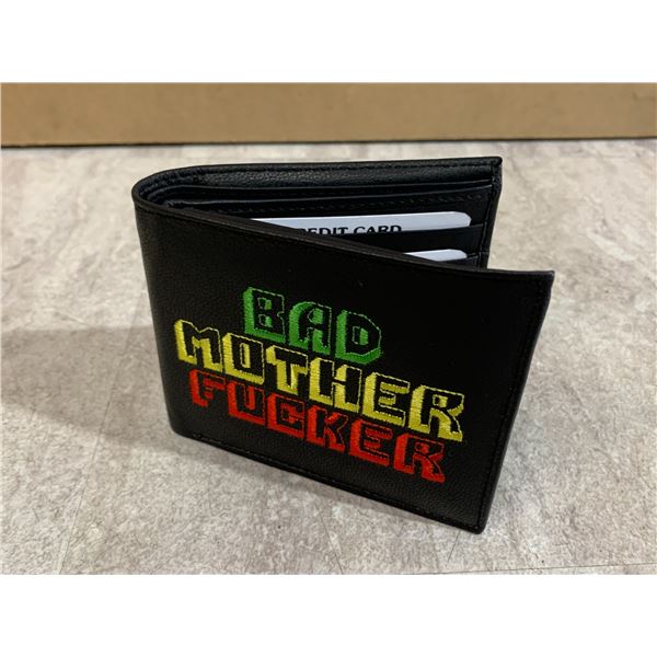 Bad Mother Fucker Leather Wallet Green Yellow Red Stitch