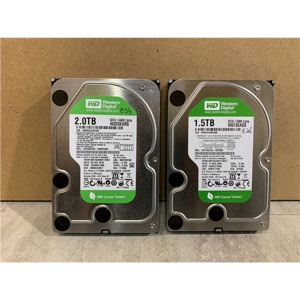 Lot of 2 Western Digital Hard Drive 1- 2.0 TB And 1 - 1.5 TB