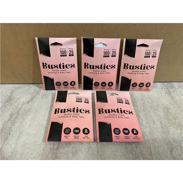 Lot of 5 Busties Double Sided Clothing And Body Tape 100 Strips and 25 Dots Per Pack