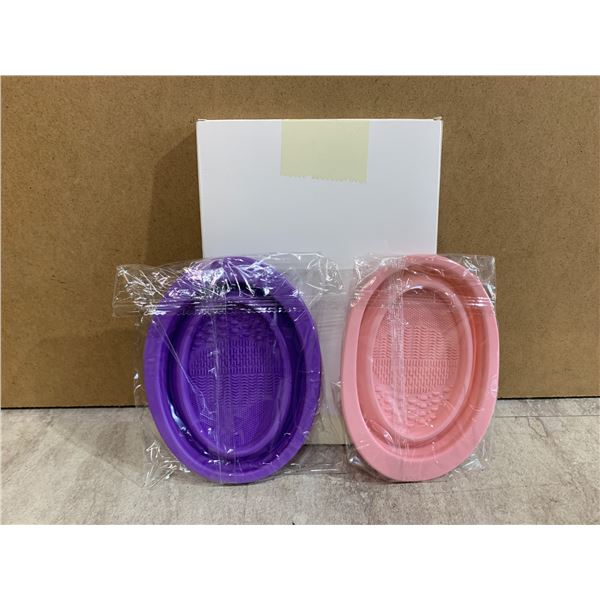 Makeup Brush Cleaning Bowls - 2 Pcs - Large Silicone Makeup Brush Cleaning Bowls