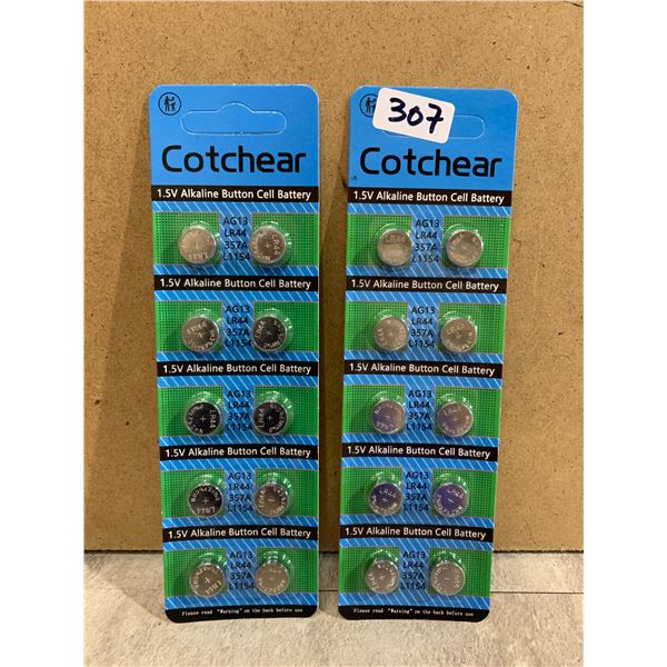 2 Packs of 10 (20) Cotchear 1.5v Alkaline Button Cell Batteries - AG13 - LR44 - 357A - L1154