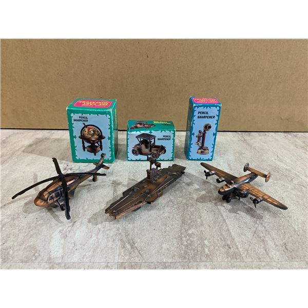 Lot of 6 Die-Cast Miniature Antique Finished Pencil Sharpeners