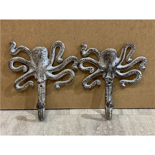 Lot of 2 Cast Iron Octopus Coat Hooks