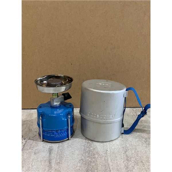 Vintage Blue CampinGaz Globe Trotter Compact Pierceable Canister Backpacking Stove w/ Aluminum Case