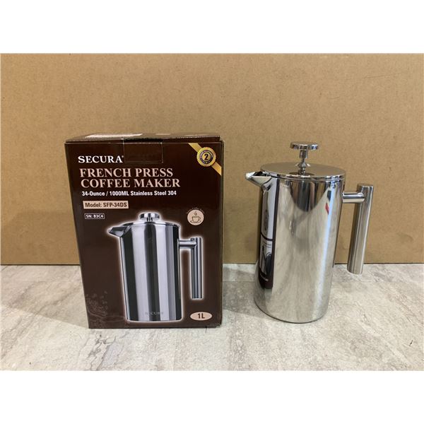 Secura French Press Coffee Maker - 304 Stainless - 2 Extra Screens - 34oz