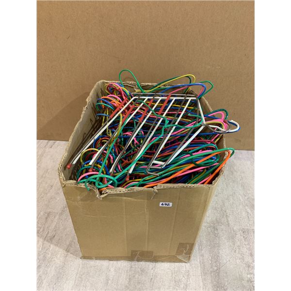 Box Full of Assorted Colorful Metal Clothing Hangers
