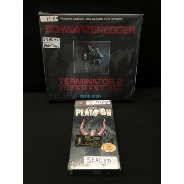 LOT OF 2 SEALED VHS VIDEO TAPES - TERMINATOR JUDGEMENT DAY & PLATOON