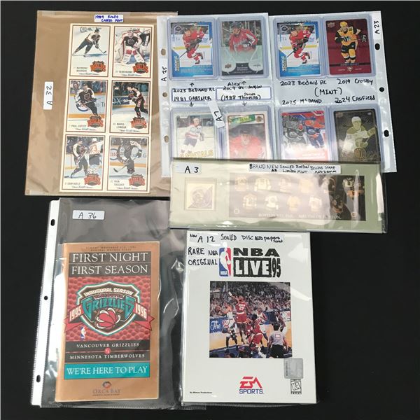 LOT OF HOCKEY MEMORABILIA INCLUDING STAMPS AND TRADING CARDS