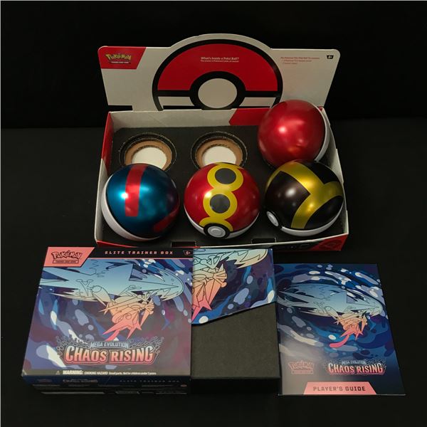 LOT OF POKEMON TCG POKE BALLS AND CHAOS RISING BOX