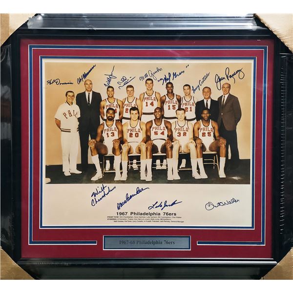 PHILADELPHIA 76ERS PICTURE SIGNED BY 12 AND FRAMED - PSA COA