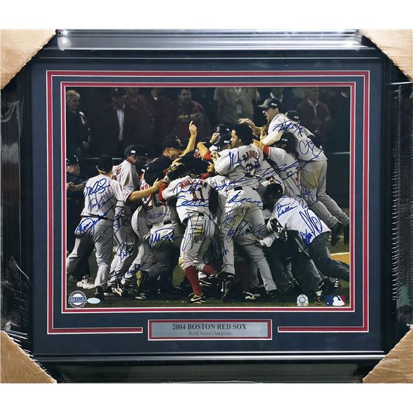 2004 BOSTON RED SOX CELEBRATION 16X20 FRAMED AND SIGNED BY 26 - STEINER COA