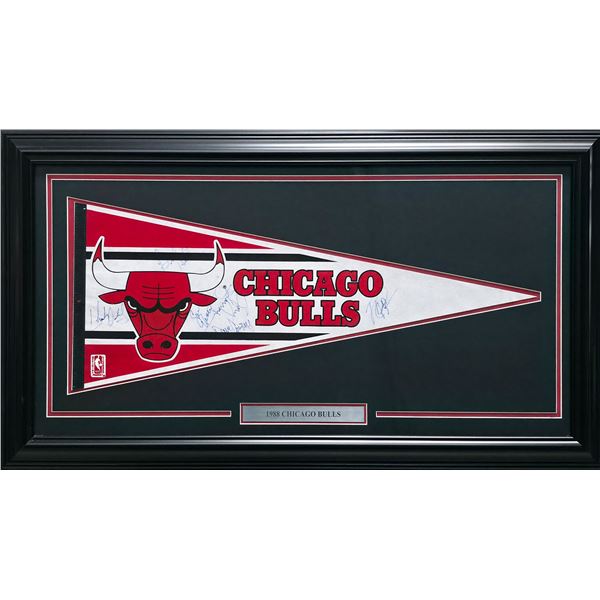 1988 Chicago Bulls Autographed Framed Pennant With 6 Signatures Including Michael Jordan BECKETT