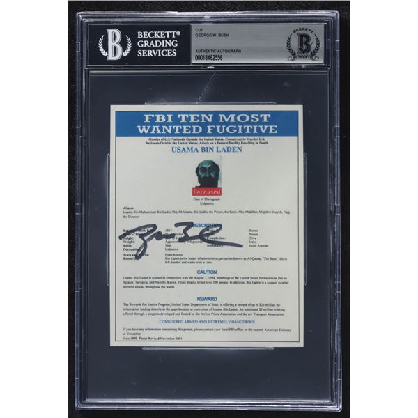 GEORGE W BUSH SIGNED F.B.I MOST WANTED OSAMA BIN LADEN REWARD PICTURE - BECKETT COA
